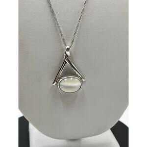 Vintage Signed Mexico Sterling Silver Cats Eye‎ Pendant Necklace 18" Chain